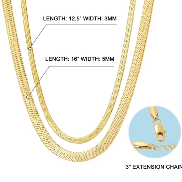 Gold Necklace for Women, 14K Gold Plated Herringbone Chain Necklaces, Gold Snake - Picture 4 of 4